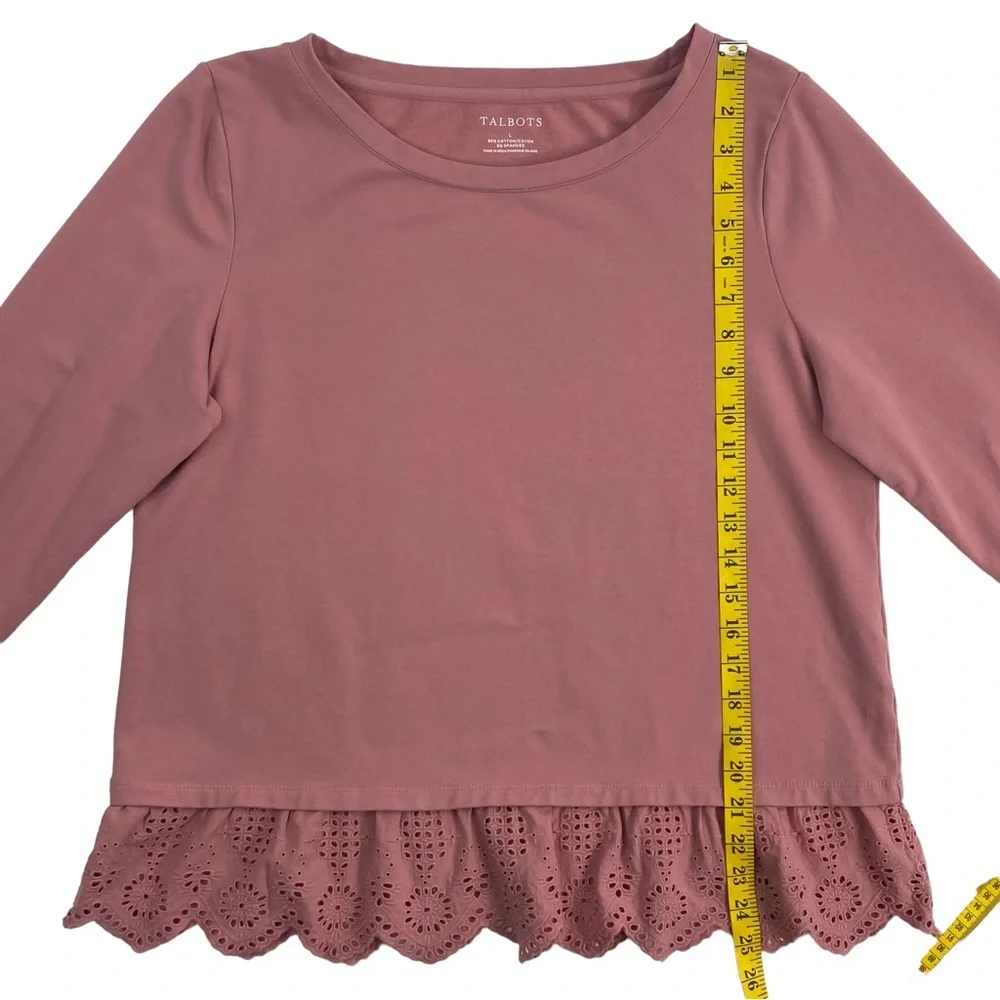 Talbots Women’s Dusty Rose Pink Long-Sleeve Top, Lace Eyelet Ruffle Trim, Size L - Picture 8 of 11